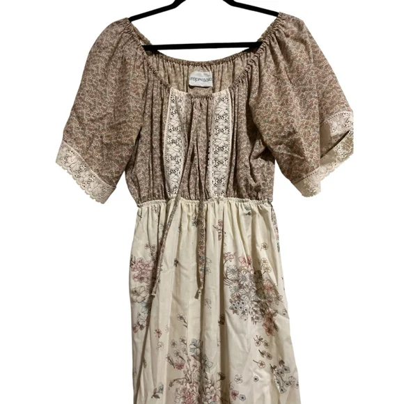 EUC Impression Floral Maxi Dress in Beige and Brown Size LG - Picture 8 of 13
